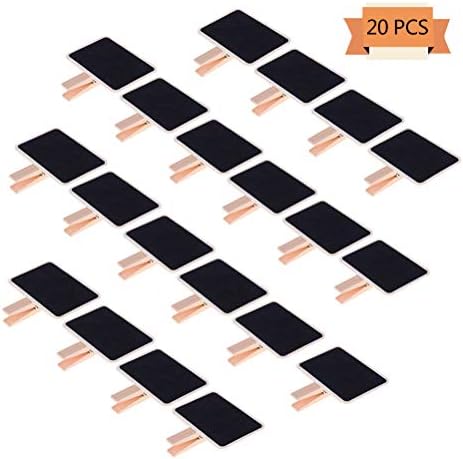 Haomian 20 Pcs Mini Chalkboard Clips Wooden Chalk Board Signs with Pegs for Party Wedding Table Number Place Cards, Message Board Signs, 2.8" x 2.9"