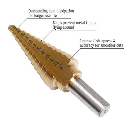 Goetland Titanium Step Drill Bits Set HSS High Speed Steel Cobalt Multiple Steps with Aluminum Case, Set of 6 pcs 50 Steps & Automatic Center Punch - Thumbnail 3