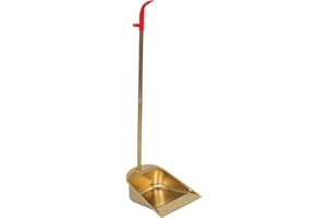 GLEAVI Ergonomic Stainless Steel Gold Dustpan with Serrated Edge Wide Mouth Self-standing Metal Scoop for