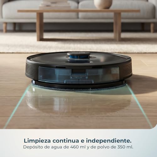 Robot Aspirador y Friegasuelos con Base Autovaciado e IA Conga Y90 Dark. Navegación Láser, 25000Pa, Autonomía 240min, Cepillo Silicona para Mascotas, Bolsa de Polvo 3L, Bluetooth y WiFi, App