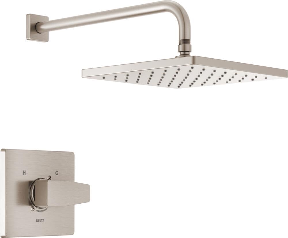 Photo 1 of Delta Faucet Modern Raincan Square Single-Function Shower Valve Trim Kit Brushed Nickel, Shower Faucet Set, Rainfall Shower Head, Spotshield Stainless T14268-SP-PP (Valve Not Included)