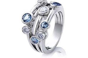 SDOUEFOS White Gold Plate 925 Sterling Silver Geometric Small Circle Sapphire Ring Blue Gemstone Cubic Zirconia Promise Rings CZ Luxurious Eternity Engagement Wedding Ring for Women (7)