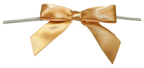 Reliant Ribbon 5171-92803-2X1 Satin Twist Tie Bows - Small Bows, 5/8 Inch X 100 Pieces, Old Gold - Thumbnail 2