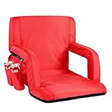 Sportneer Portable Stadium Seat Chair, Reclining Seat for Bleachers with Padded Cushion Shoulder Straps, Red