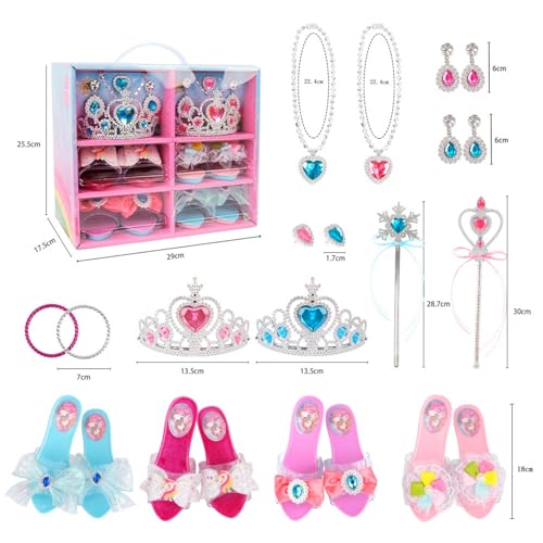 AM ANNA Princess Dress Up Shoes, Complete Set with Costumes Accessories Princess Toys Ideal Girls Role Play Gift for 3 4 5 6 Year Toddler Birthday Party Favors
