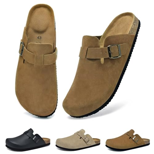 Wizshoe Men's Mules Clogs with Cork Insole Closed Slippers for Home and Garden Adjustable Buckle and Non-Slip Sole 41-46 EU