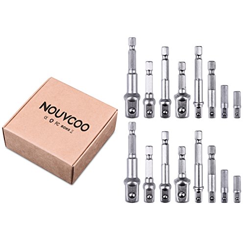 NOUVCOO 16Pcs Power Hand Tools,Nut Driver Power Drills Impact Socket Bit Hex Adapter Extension set Socket Wrench Adapter Set Impact Hex Shank Drill Bits 1/4" 3/8" 1/2" Bits New NC01 - Thumbnail 5