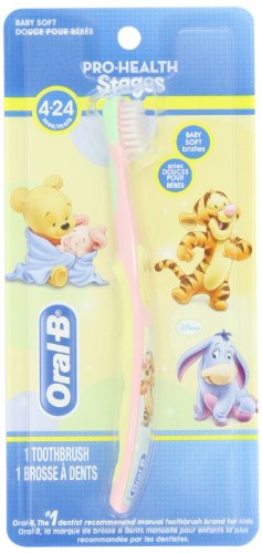 Oral-B Stages 1 Disney Baby 4-24 Months Toothbrush, 1 Count (Pack of 2) Colors and Designs May Vary