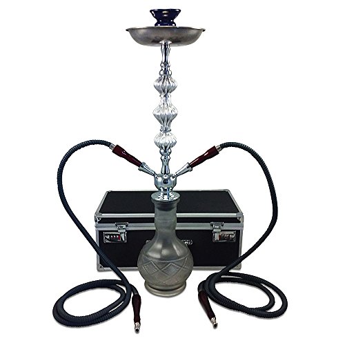 Two Hose Shisha Hooka 28'' Double Hose Diamonds Hookah Nargila with Case (White) (Best 3 Hose Hookah)