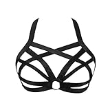 Jelinda Women Harness Elastic Cupless Cage Bra Hollow Out Strappy Crop Top SY10