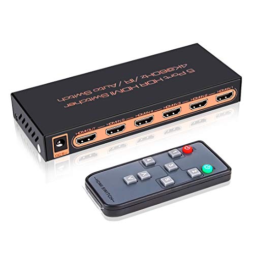 4K@60Hz HDMI 2.0 Switch 5x1, ROOFULL 5 Ports 4K HDMI Switcher with IR Remote Support Auto-Switch, HDR, HDCP 2.2, Dolby Vision, 1080P/3D, Compatible for PS4 Pro, Xbox, Fire TV, Apple TV (5 in 1 Out)