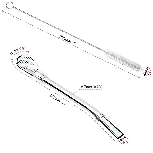 GFDesign Yerba Mate Bombilla Gourd Drinking Filter Straws Stirrer Food-Grade 18/8 Stainless Steel - Set of 2 with Cleaning Brush - 6.1" Long