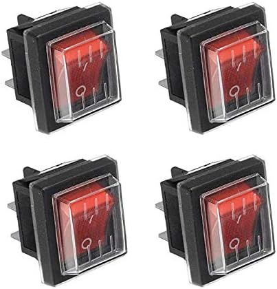 JINXIAN 4 Pcs ON-Off Rocker Switch DPS 4 Pin Red Light AC 250V 16A 125V 20A with Waterproof Cover for Electrical Products…