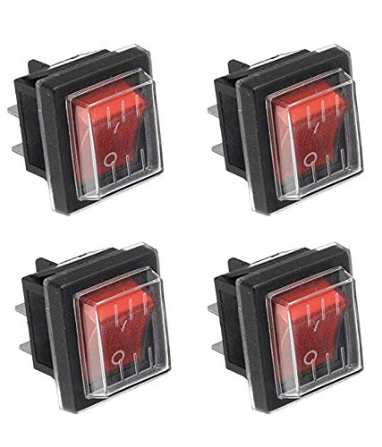 JINXIAN 4 Pcs ON-Off Rocker Switch DPS 4 Pin Red Light AC 250V 16A 125V 20A with Waterproof Cover for Electrical Products…