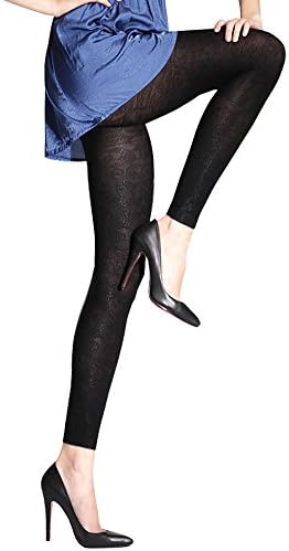 DELUXSEY Womens Control Top Opaque Footless Tights (Black, Patterns All Over)