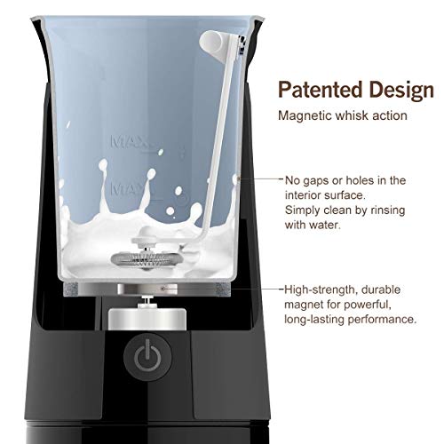 SIMPLETASTE Milk Frother and Warmer Foam Maker for Hot or Cold Drink, Automatic Shut Off, Ceramic Non Stick Interior, Patented Design, Black