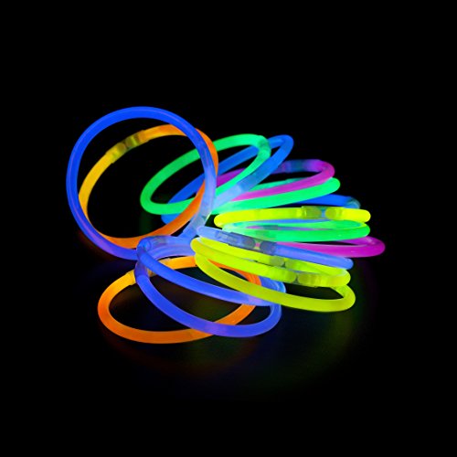 100 Count Bulk Assorted Glow Sticks in 5 Vibrant Shades (Pink, Green, Blue, Yellow, Orange), 8 Inches | Last 8 - 10 Hours | Safe, Non Toxic, Waterproof   Bracelets Party Pack by PartySticks