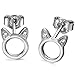 Cat Stud Earrings Sterling Silver Tiny Small Cute cat Earrings Cubic Zirconia Earrings for Women (Silver)