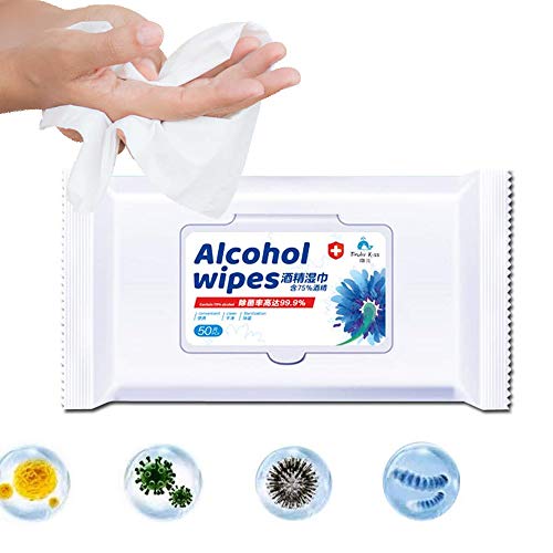 Disinfectant Wipes, 75 Alcohol Cleaning Wet Wipes(1 Pack,50 Wipes,8"x6