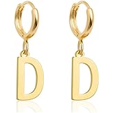 Fremttly 14K Gold Plated Initial Earrings, Dainty Gold Earrings Dangle Hoop Letter Earrings Cute Earrings for Women