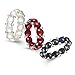 Unique Royal Jewelry White, Red and Multicolor Freshwater Cultured Pearl Stretch Ring with Silver Beads (6-6.5mm), Set of 3