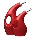 Rachael Ray 53253 Stoneware EVOO and Vinegar Dispensing Bottle, 13-Ounce and 24-Ounce, Set of 2, Red (Kitchen)