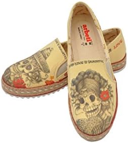 ARBETI Women Shoes Sugar Skull Design Beige Espadrille Cover Dia de Los Muertos