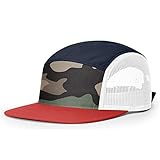 2040USA Richardson 5 Panel Trucker with Mesh Panels Adjustable Flatbill Strapback (GreenCamo/Navy/White/Red)