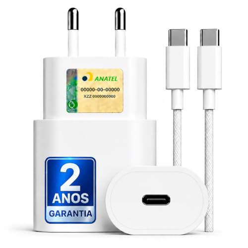 Carregador Super Turbo 25W Compatível iPhone 15/16/17, GALAXY - Todos ANDROID Entrada TIPO-C + Cabo Reforçado - Fast Power, Compatível Com Todos Dispositivos Com Entrada USB TIPO-C