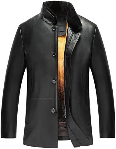 Men's Removable Mink Fur Lined Leather Coat Sheepskin Outwear Removable Fur Lined Parka Luxe Genuine Fur Coat For Men TJ16 (XXL, Black)