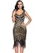 Plus Size 1920s Vintage Fringed Gatsby Sequin Beaded Tassels Hem Flapper Dress for Women (Black Gold, Medium)
