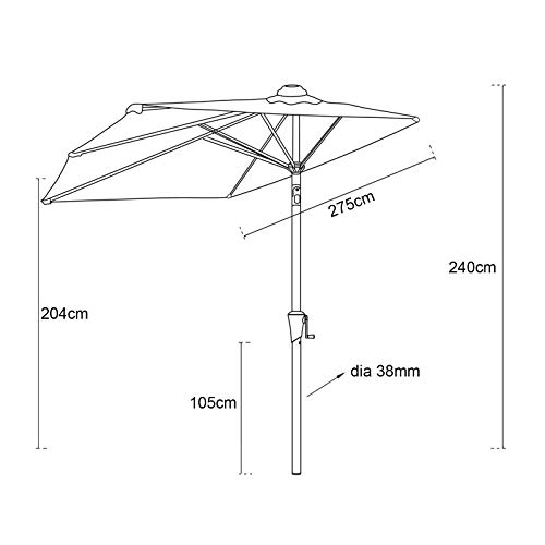 C-Hopetree 2,75 m halber Garten Sonnenschirm für Outdoor Terrasse mit Kurbel und Neigung – Bild 6