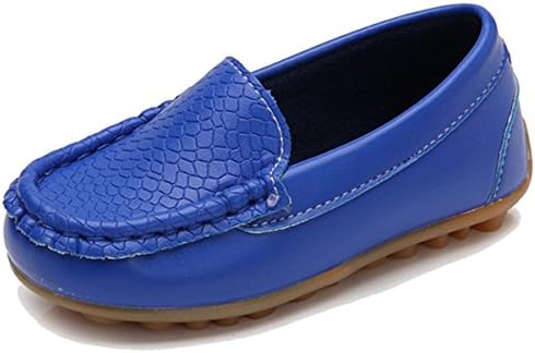 Toddler Boys Girls Leather Loafers Slip On Boat Dress Shoes Flat (5.5 M US Toddler, Lake Blue)