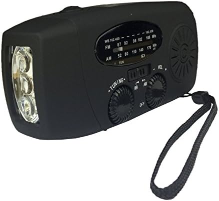 Emergency Self Powered Survival LED Flashlight By HANGYETAJA - Solar / Crank / microUSB Powered Rechargable Battery - Compact 3in1 Flashlight - AM/FM/NOAA Weather Radio - Power Bank Cell Phone Charger