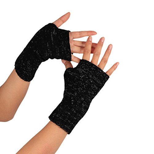 AIMTOPPY Fashion Knitted Arm Fingerless Winter Gloves Soft Warm Mittens (Black)