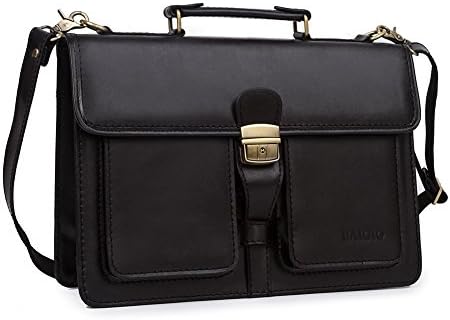 BAIGIO Men's Classic Genuine Leather Laptop Flapover Slim Briefcase Shoulder Messenger Bags