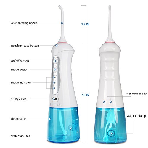 Water Flosser Detachable Water Tank with Drain Hole Keep the Motor Dry Rechargeable Oral Irrigator Waterproof Keegud Cordless Dental Flosser 3 Pressure Normal/Soft/Pulse 4 Tips Portable Bag For Travel - Thumbnail 7
