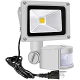 Motion Sensor Led Flood Lights 10W Outdoor Security Floodlights IP65 Waterproof Spotlight Auto ON/Off Induction LED Lamp with US 3-Plug 1000LM,3200K,AC86-265V (Warm White-G)