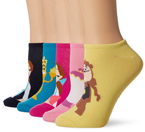 Disney Women's Beauty and the Beast 5 Pack No Show Socks, Assorted, 9-11