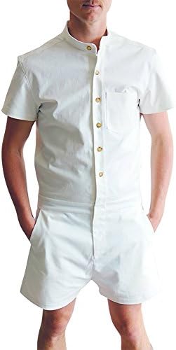 Boyfriend Shorts Mens Short Sleeve Jumpsuit Casual Short Cargo Pants Rompers Slim Fit Party Overalls (XL, white)