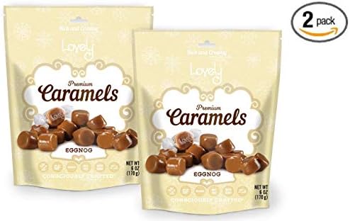 EGGNOG Caramels (2-Pack)- Lovely Co. 6 oz. Bag - Holiday Seasonal Flavor | Soft & Chewy, Old Fashioned Style, Authentic Caramel Candies - Non-GMO, Soy & HFCS- Free, Gluten-Free & Kosher!