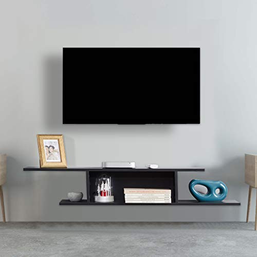 Sunon TV Stand Floating Wall Mounted Entertainment Center Media Console Wood Storage Shelf with Cable Management Slot(Black)