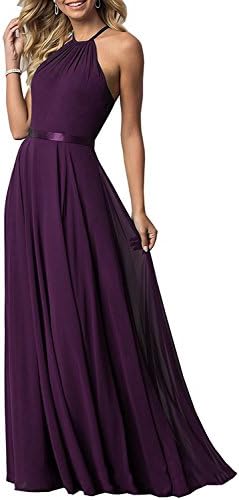 Women's Halter Long Bridesmaid Dresses Open Back A-line Formal Evening Party Gowns
