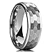 King Will HAMMER 8mm Silver Tungsten Ring Hammer Comfort Fit Faceted Men Wedding Band Polished Step Edge