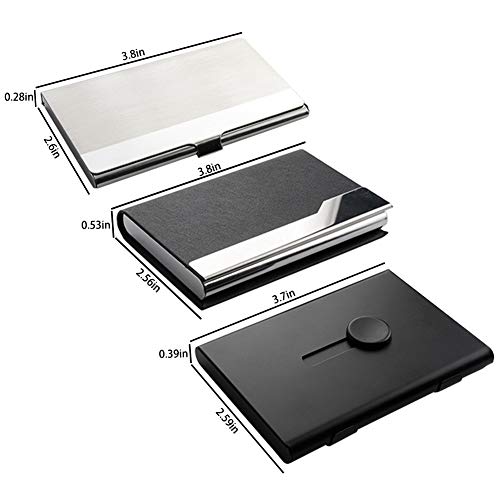 KISSWILL Business Card Holder, 3 Different Style Card Holder Include Thumb-Drive Business Card Case and Leather Business Card Holder with Magnetic Shut and Metal Name Card Case, Design for Men & Women