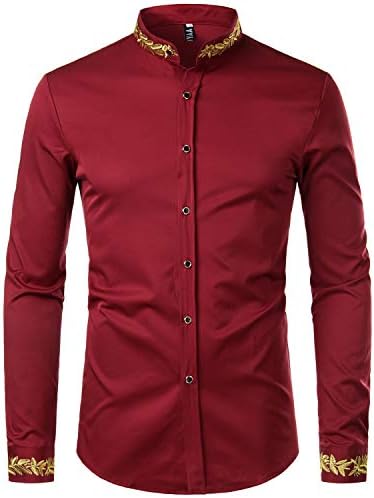 ZEROYAA Men's Luxury Gold Embroidery Design Slim Fit Long Sleeve Button Up Dress  Shirts, Burgundy, S price in Saudi Arabia | Amazon Saudi Arabia | kanbkam