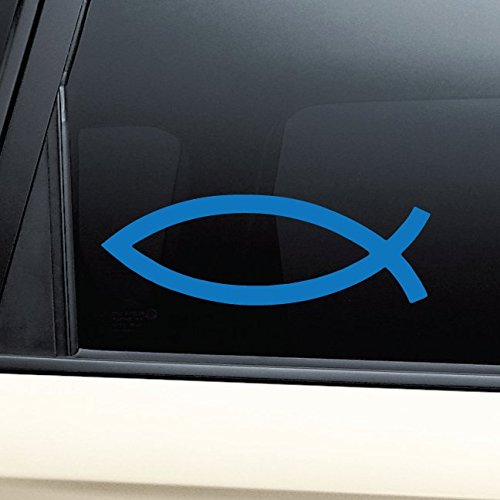 Jesus Fish Icthus Vinyl Decal Laptop Car Truck Bumper Window Sticker - Blue