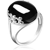 DALEGEM Natural Clear Transparent Crystal Ring for Women,S925 Sterling Silver Edged with Flower Vine Thick Genuine Quartz Gemstone Turkey Ring Jewelry