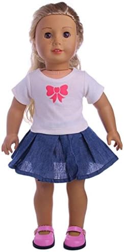 YUYOUG Doll Clothes, Adorable T-shirt Skirt Suit Summer Outfits For 18 inch Our Generation American Girl Doll (Blue)