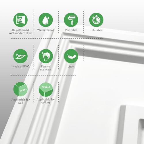 STICKGOO PVC Ceiling Tiles, 2'x2' Glue Up Ceiling Panel White to Prevent Breakage Cover 48 Sq. Ft, Pack of 12 Tiles